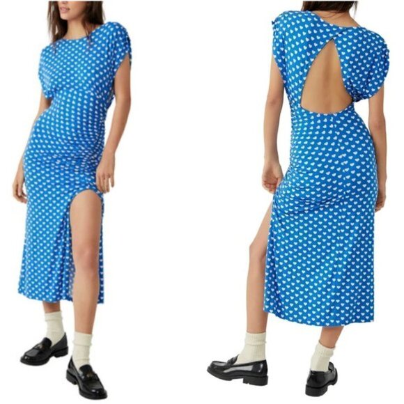 FREE PEOPLE Lakeside Mini Printed Dress in Bluebell Combo Hearts Size Large - Picture 4 of 14